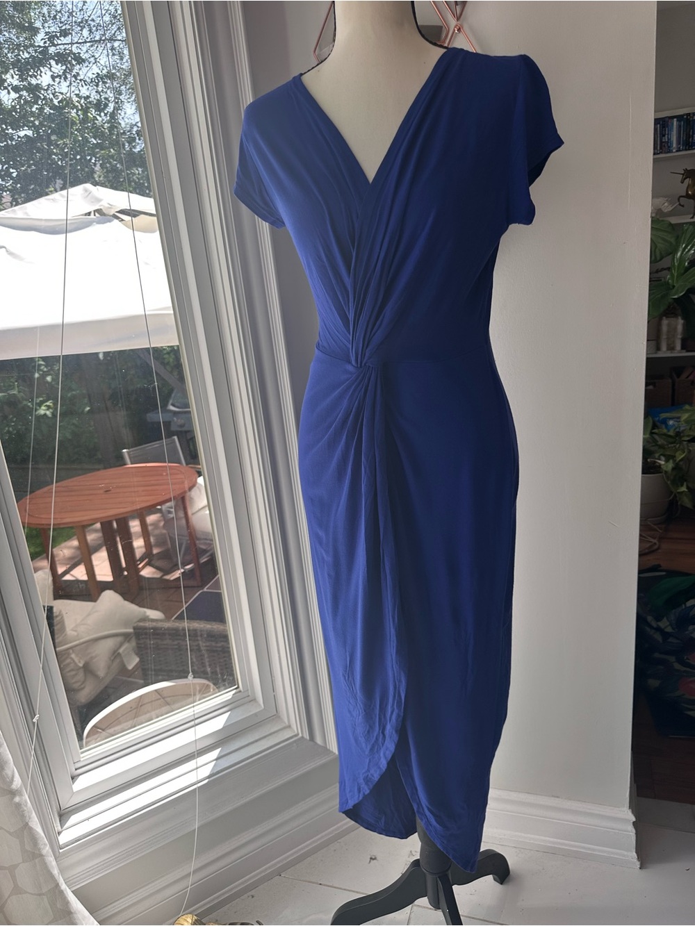 NWT Blue Twist-Front Plunge V-Neck Midi Maxi Dress Swim Beach Coverup Sz Medium